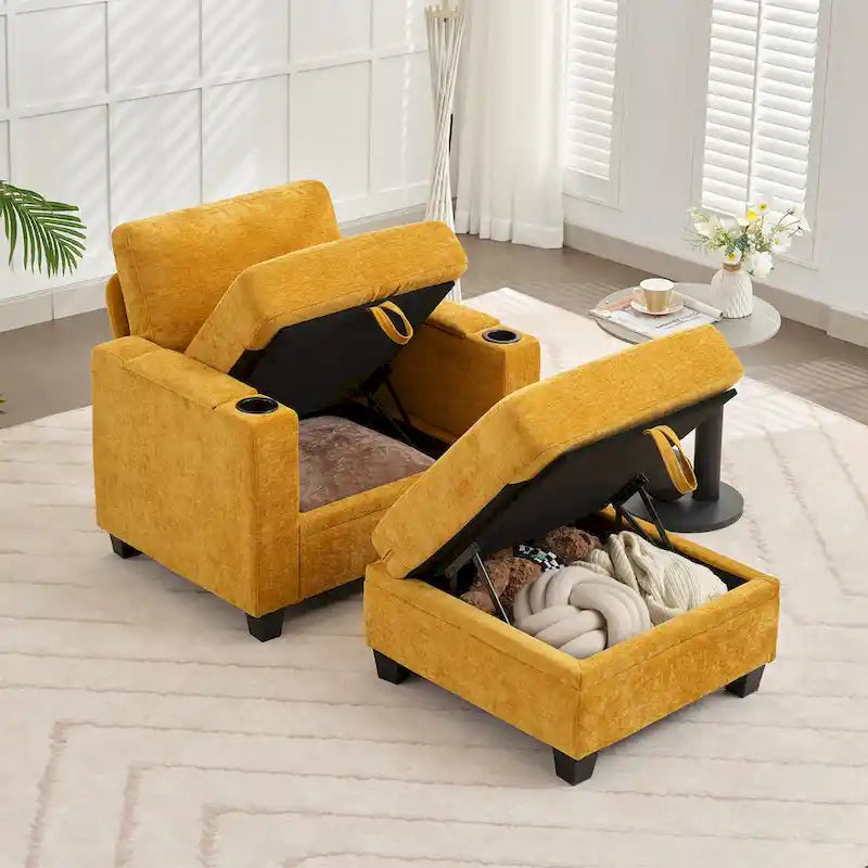 Canapé simple de rangement en chenille avec un pouf amovible