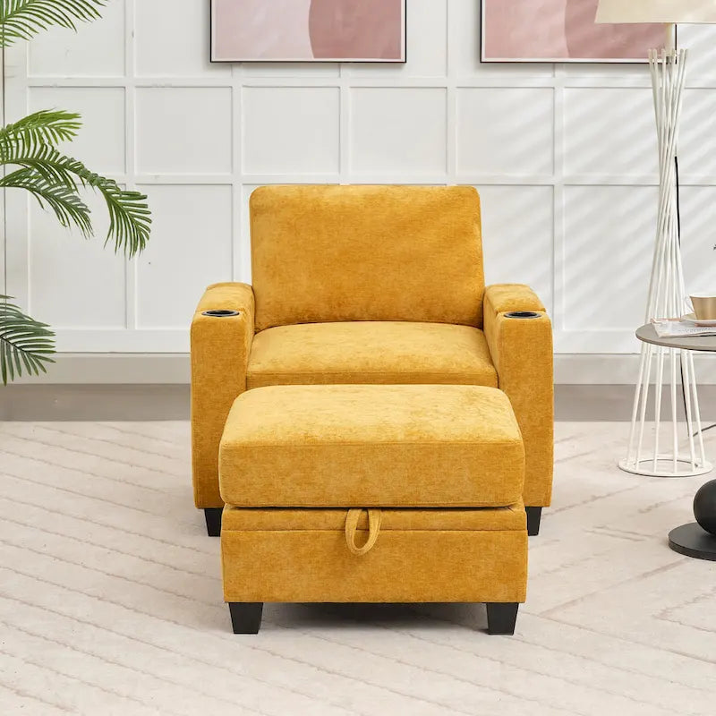 Canapé simple de rangement en chenille avec un pouf amovible