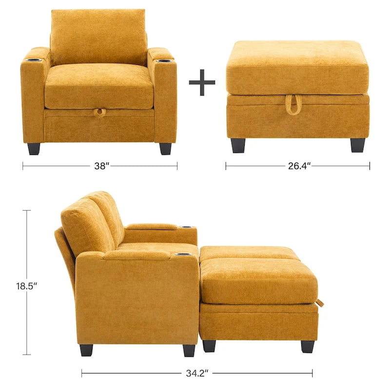 Canapé simple de rangement en chenille avec un pouf amovible