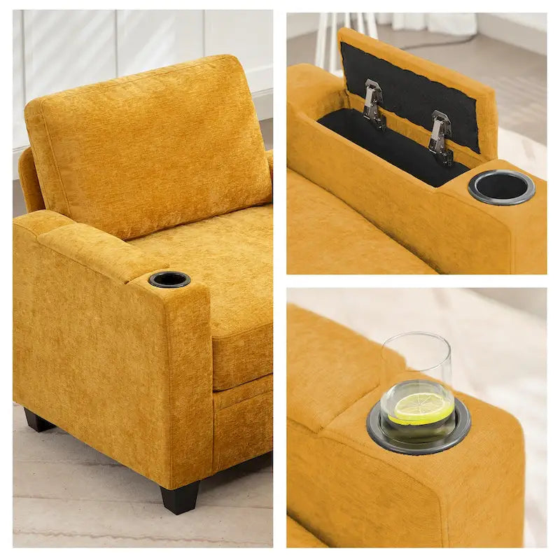 Canapé simple de rangement en chenille avec un pouf amovible