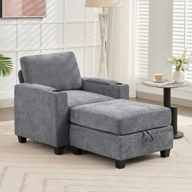 Canapé simple de rangement en chenille avec un pouf amovible