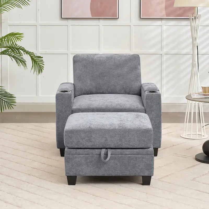 Canapé simple de rangement en chenille avec un pouf amovible