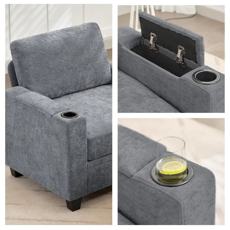 Canapé simple de rangement en chenille avec un pouf amovible