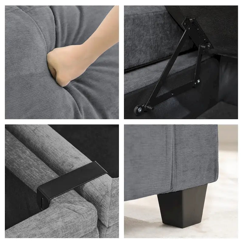 Canapé simple de rangement en chenille avec un pouf amovible