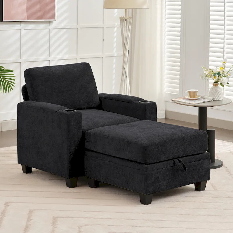 Canapé simple de rangement en chenille avec un pouf amovible