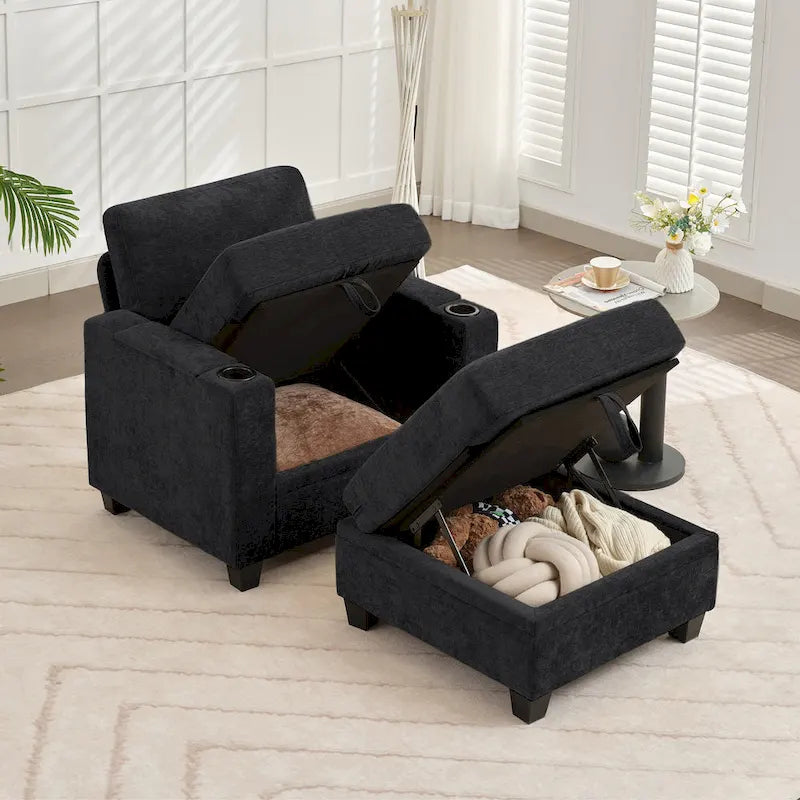 Canapé simple de rangement en chenille avec un pouf amovible