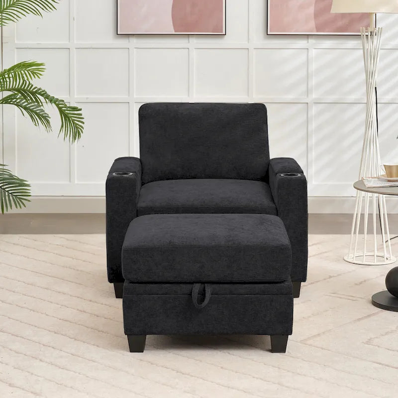 Canapé simple de rangement en chenille avec un pouf amovible