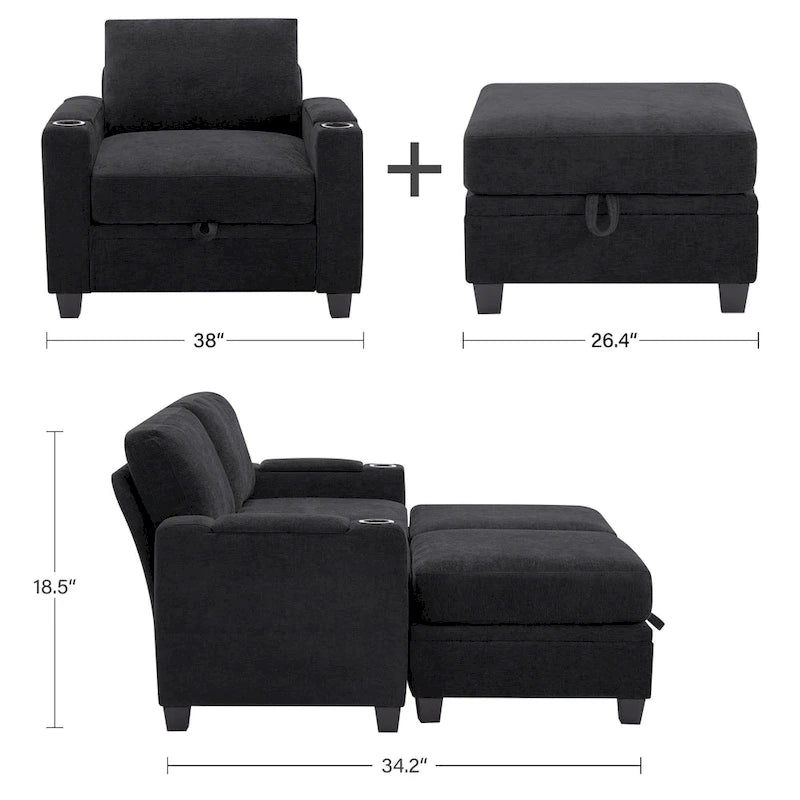 Canapé simple de rangement en chenille avec un pouf amovible