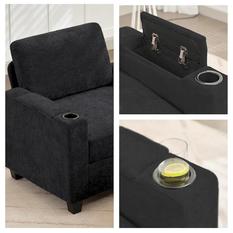 Canapé simple de rangement en chenille avec un pouf amovible