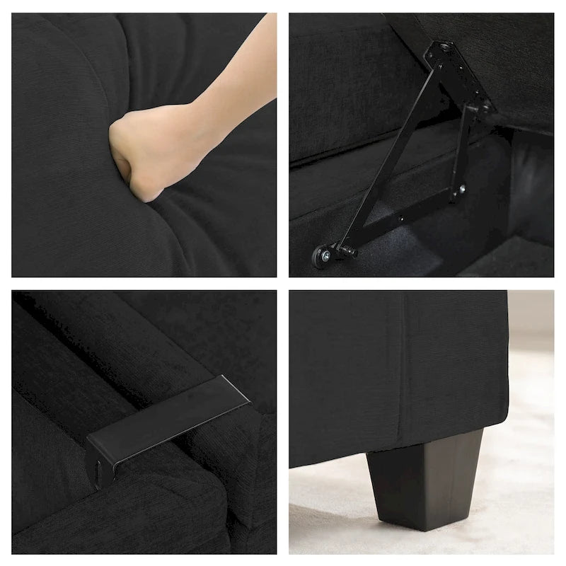 Canapé simple de rangement en chenille avec un pouf amovible
