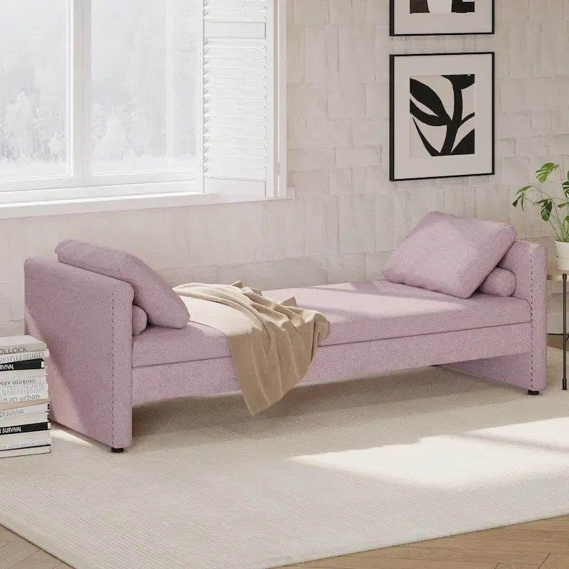 Lit de repos moderne rembourré avec oreillers, petit lit simple, aucun matelas requis, tissu en lin