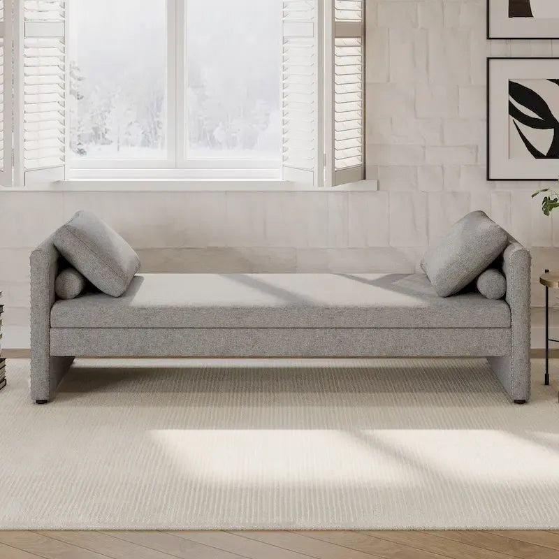 Lit de repos moderne rembourré avec oreillers, petit lit simple, aucun matelas requis, tissu en lin