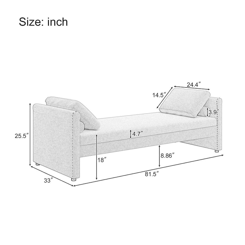 Lit de repos moderne rembourré avec oreillers, petit lit simple, aucun matelas requis, tissu en lin