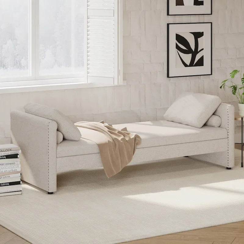 Lit de repos moderne rembourré avec oreillers, petit lit simple, aucun matelas requis, tissu en lin