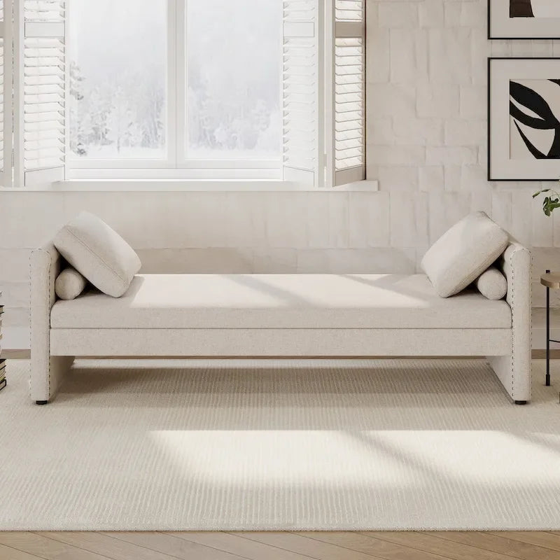 Lit de repos moderne rembourré avec oreillers, petit lit simple, aucun matelas requis, tissu en lin