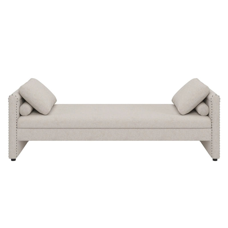 Lit de repos moderne rembourré avec oreillers, petit lit simple, aucun matelas requis, tissu en lin