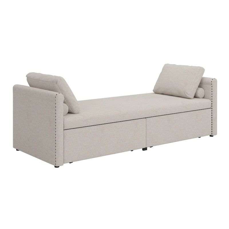 Lit de repos moderne rembourré avec oreillers, petit lit simple, aucun matelas requis, tissu en lin