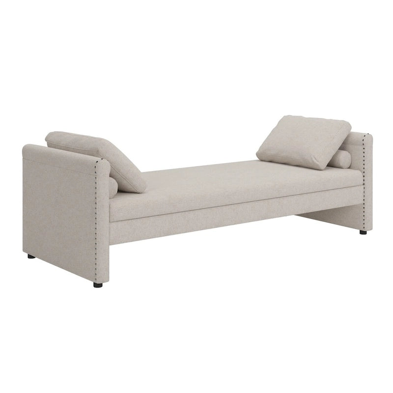Lit de repos moderne rembourré avec oreillers, petit lit simple, aucun matelas requis, tissu en lin