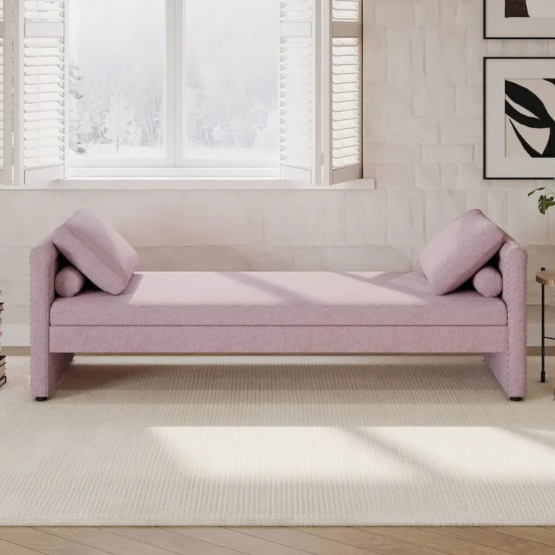 Lit de repos moderne rembourré avec oreillers, petit lit simple, aucun matelas requis, tissu en lin