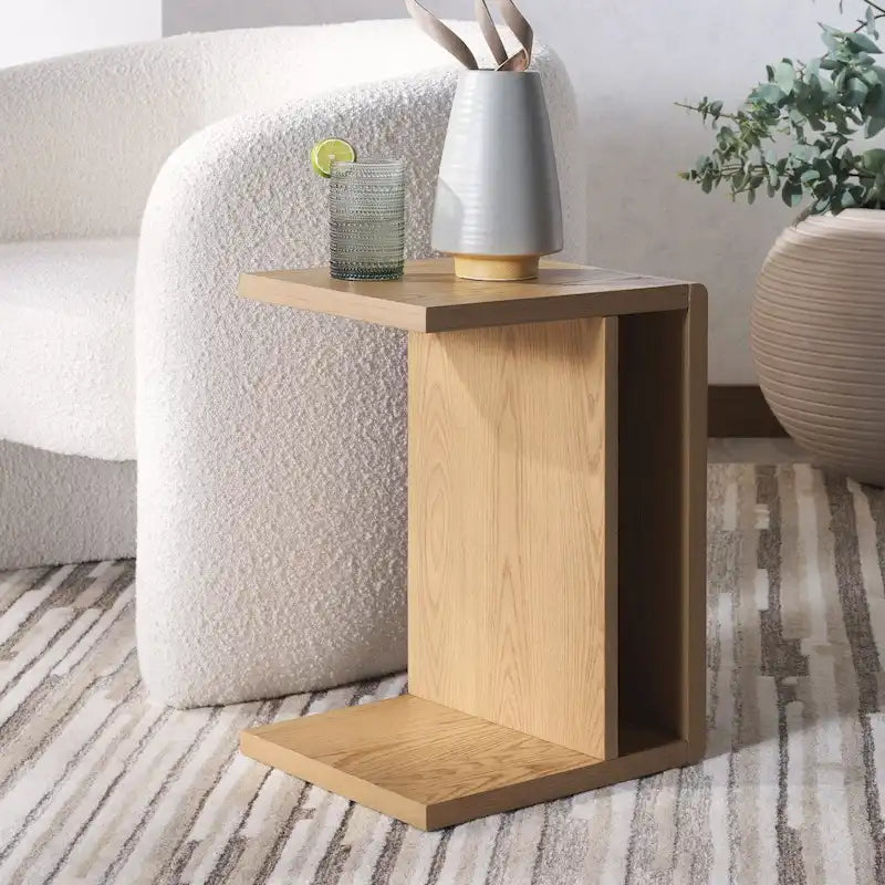 Table d'appoint en forme de C en placage de chêne