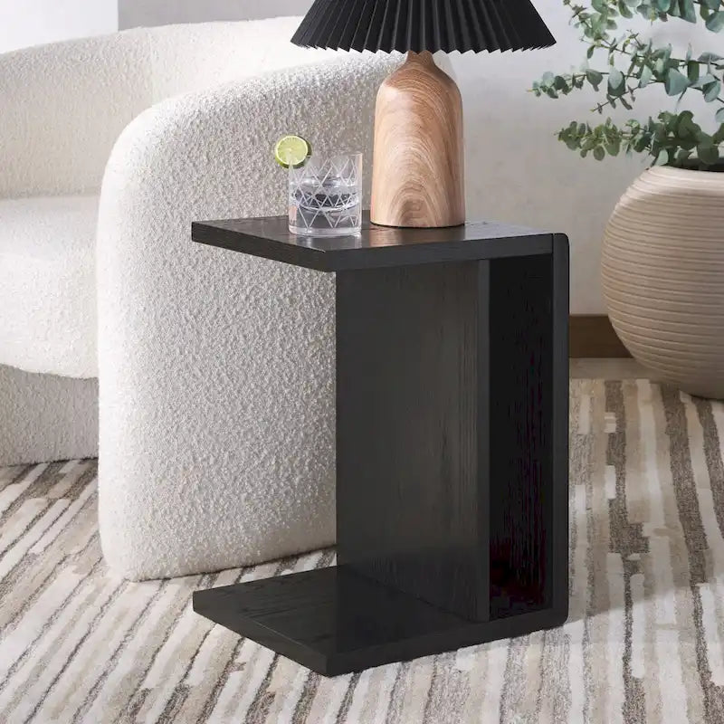 Table d'appoint en forme de C en placage de chêne