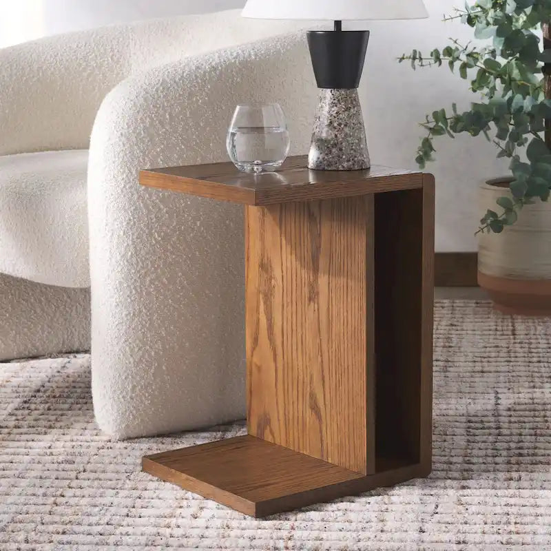 Table d'appoint en forme de C en placage de chêne